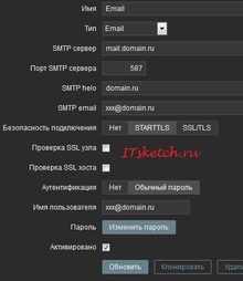 Zabbix - параметры почты
